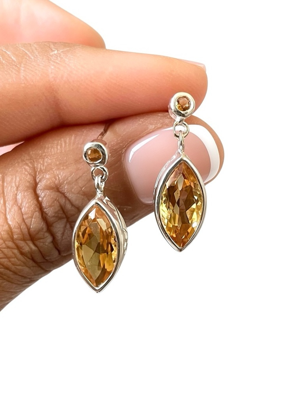 Natural Citrine Marquise Dangle Earrings in AAA+ 925 Sterling Silver “VIBES”